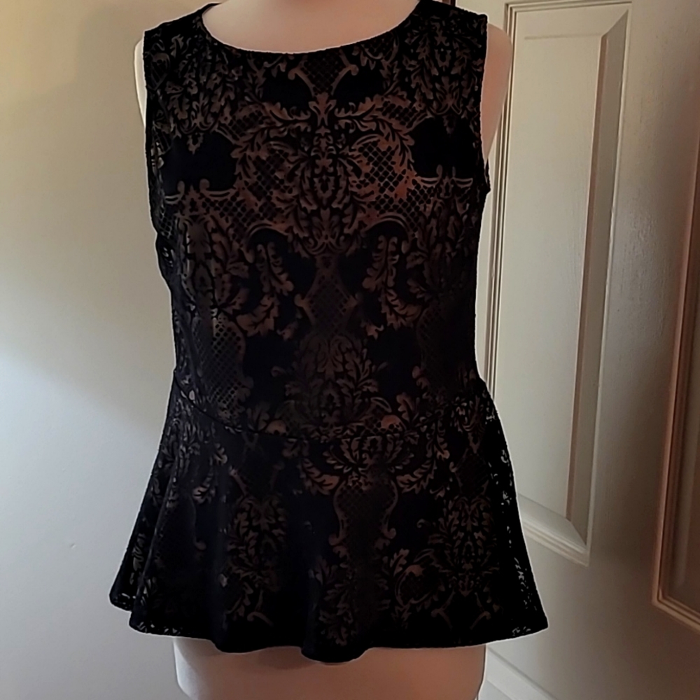 Women's large peplum black lacey dress top